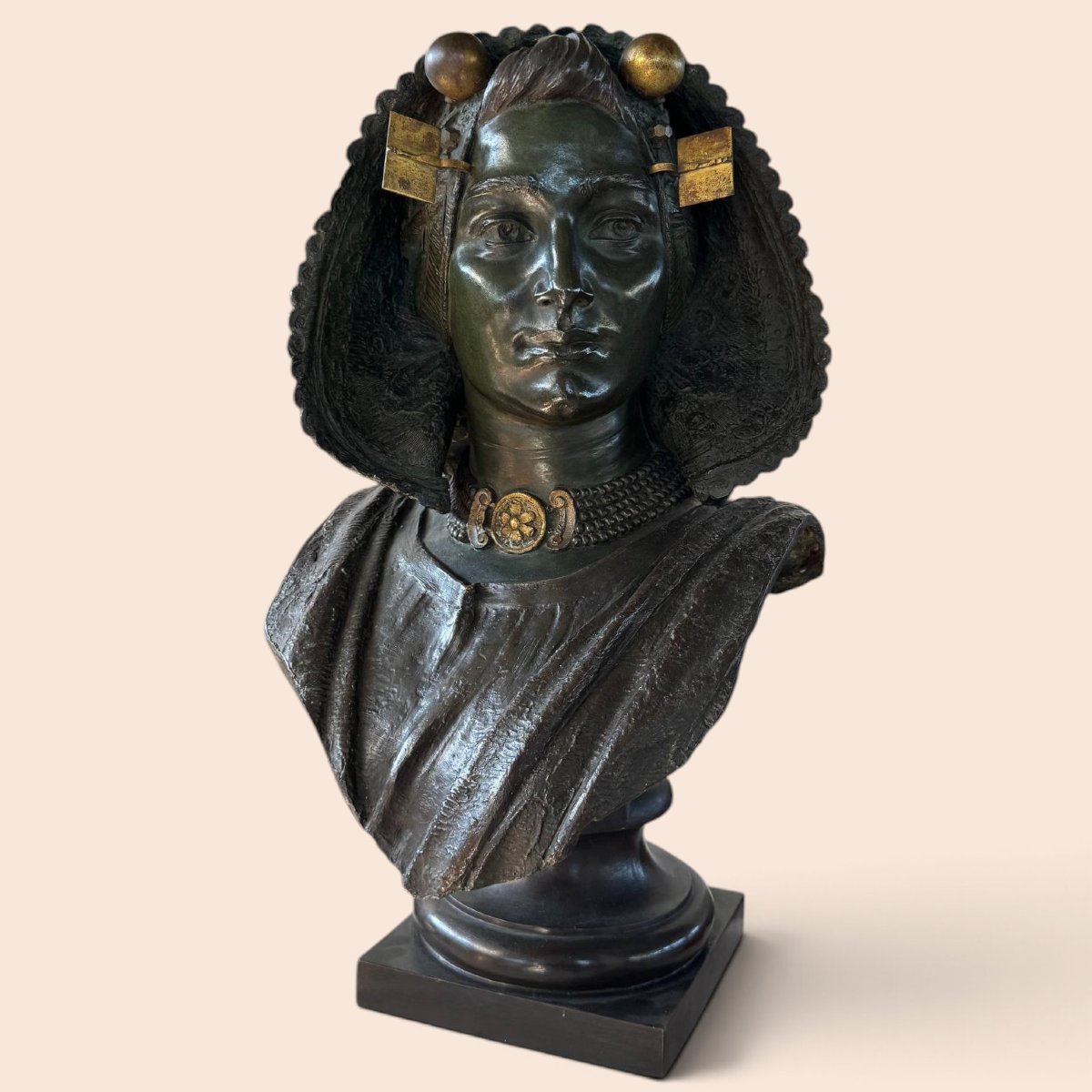 Costantino Barbella (1852–1925) – Importante busto femminile in bronzo firmato-photo-4