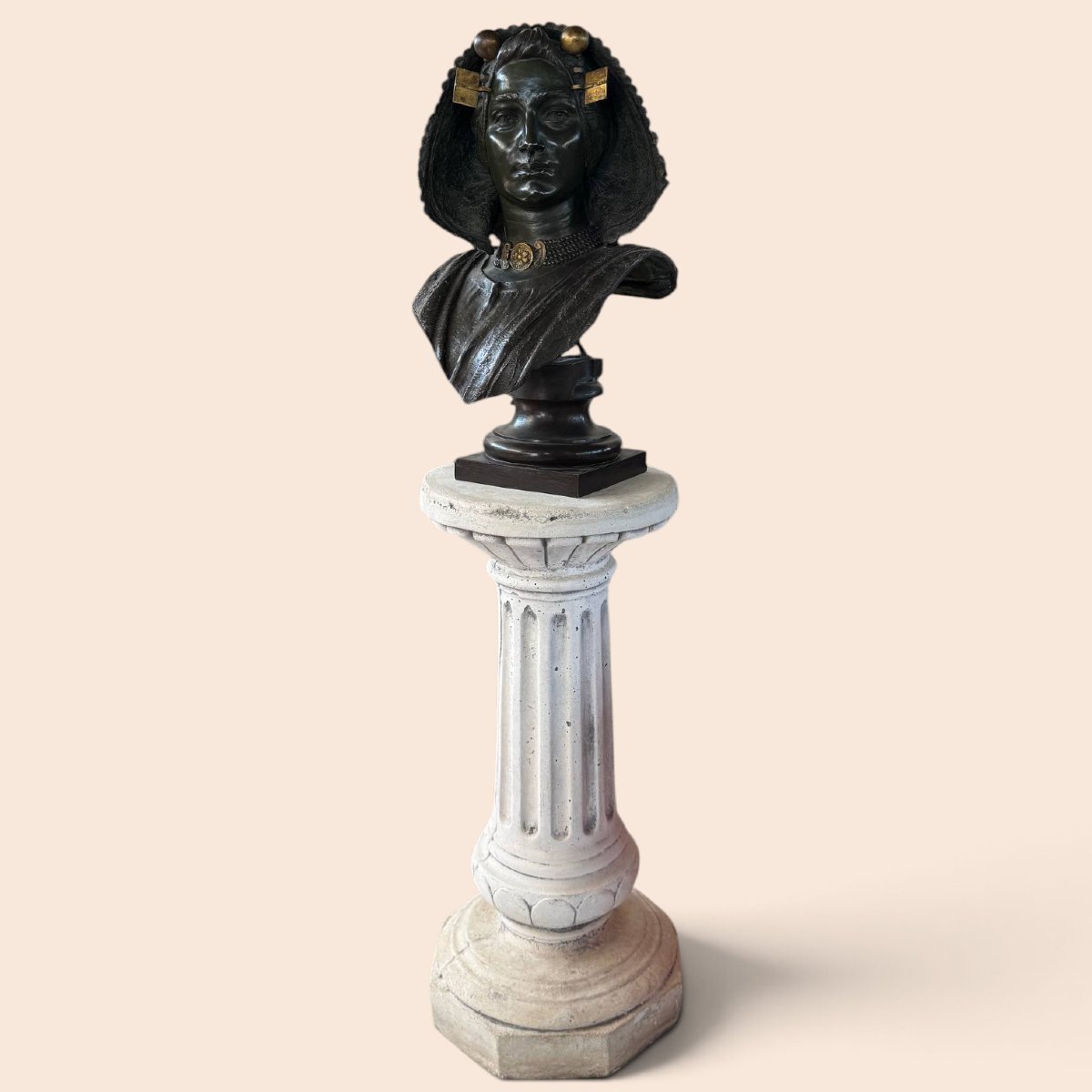 Costantino Barbella (1852–1925) – Importante busto femminile in bronzo firmato-photo-2