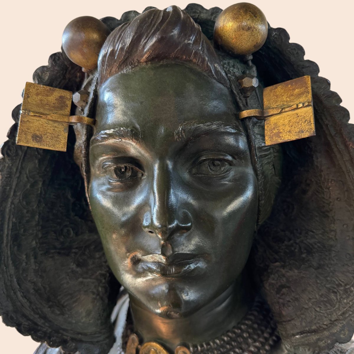 Costantino Barbella (1852–1925) – Importante busto femminile in bronzo firmato-photo-5