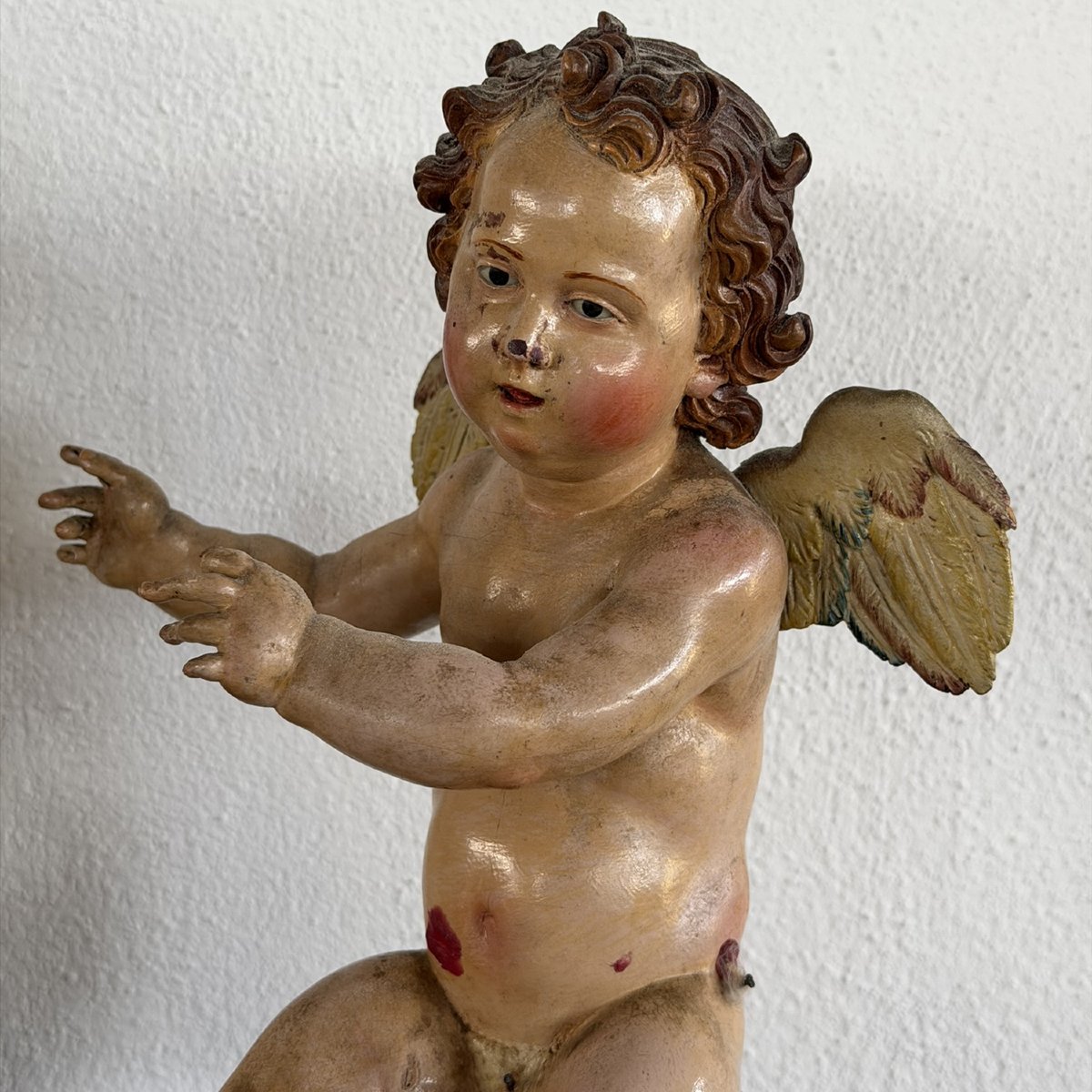 Antica e rara Coppia di angeli alati policromi con mitra - Napoli XVIII secolo-photo-3