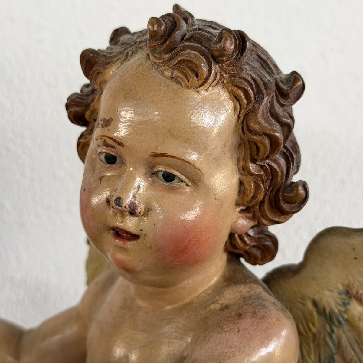 Antica e rara Coppia di angeli alati policromi con mitra - Napoli XVIII secolo-photo-4