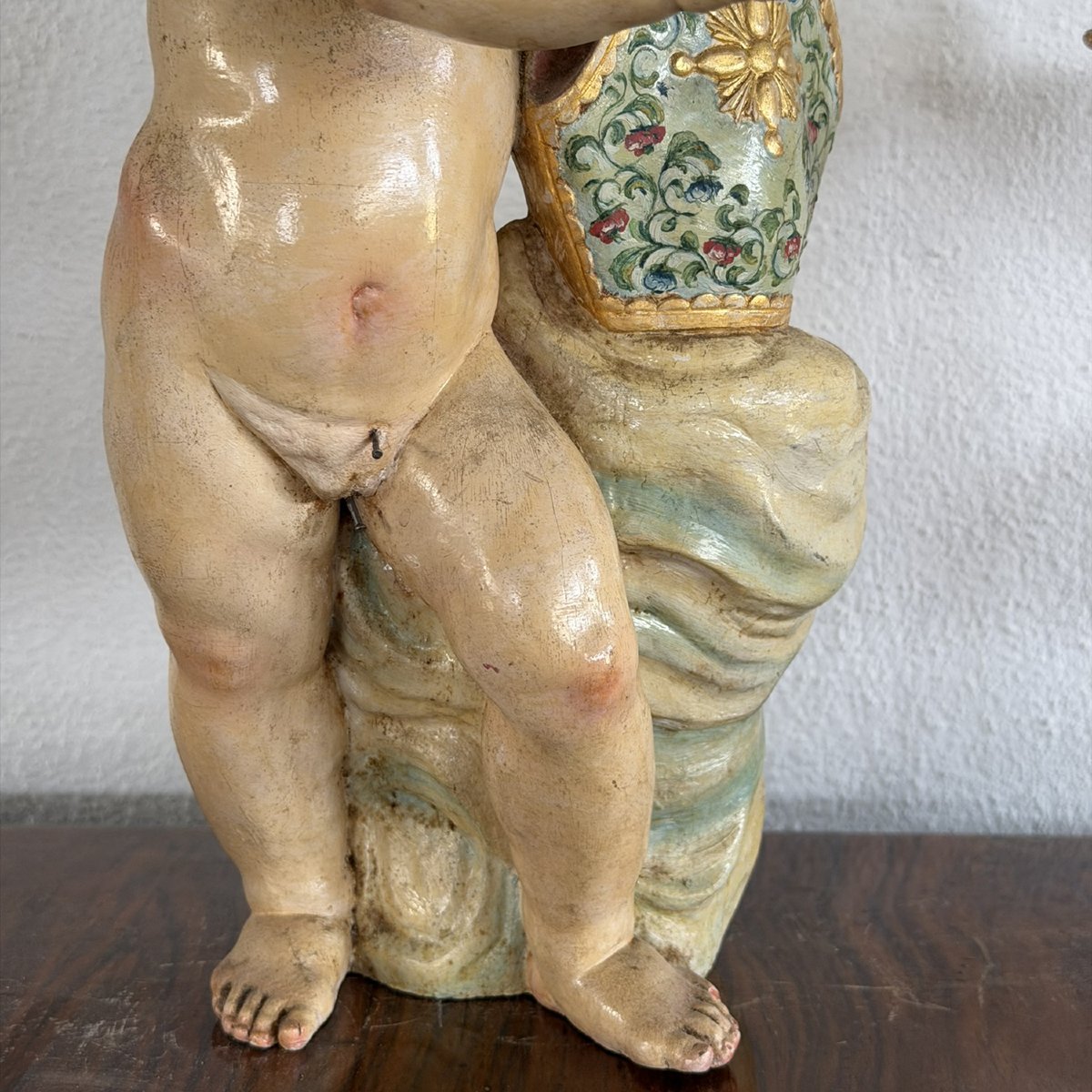 Antica e rara Coppia di angeli alati policromi con mitra - Napoli XVIII secolo-photo-2