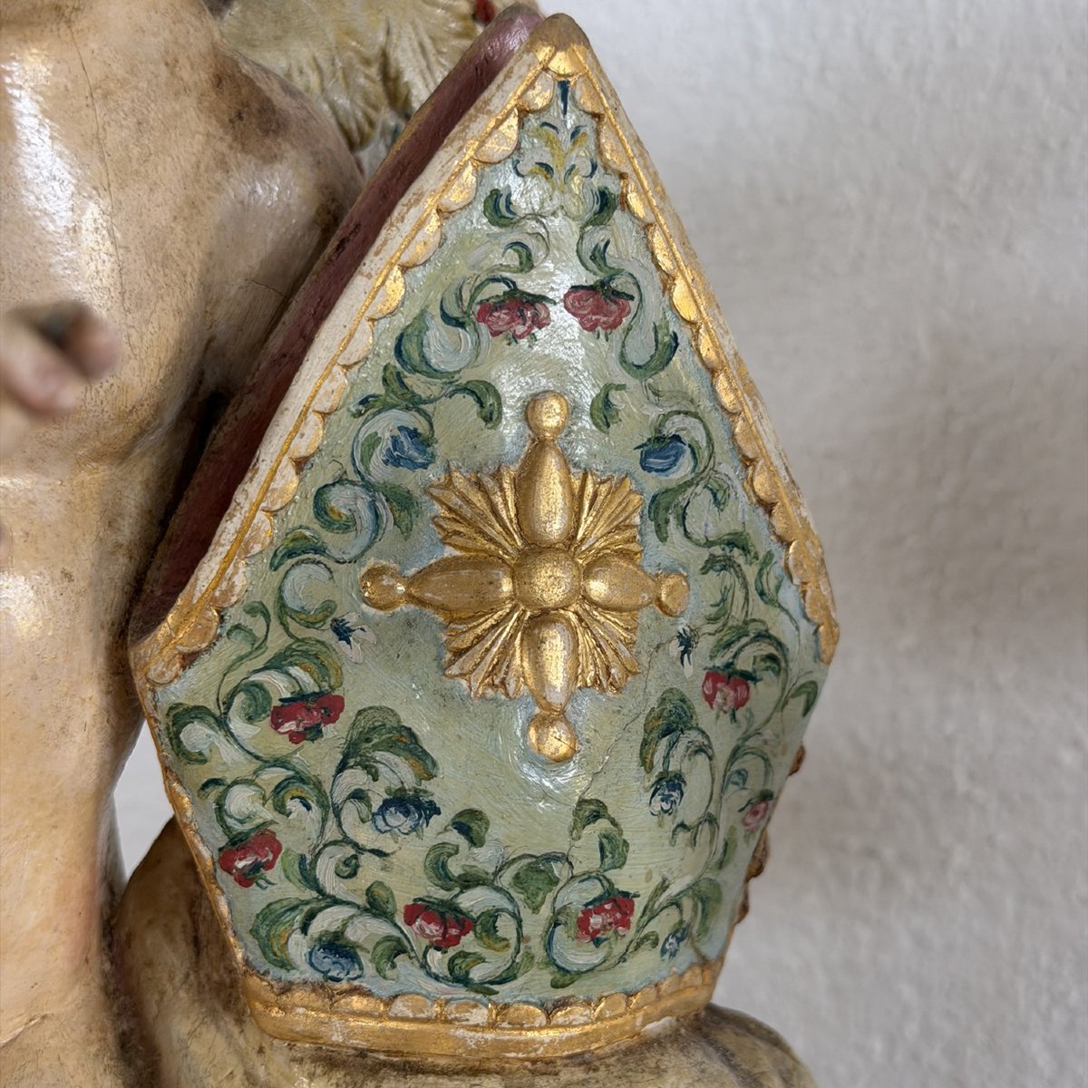 Antica e rara Coppia di angeli alati policromi con mitra - Napoli XVIII secolo-photo-3