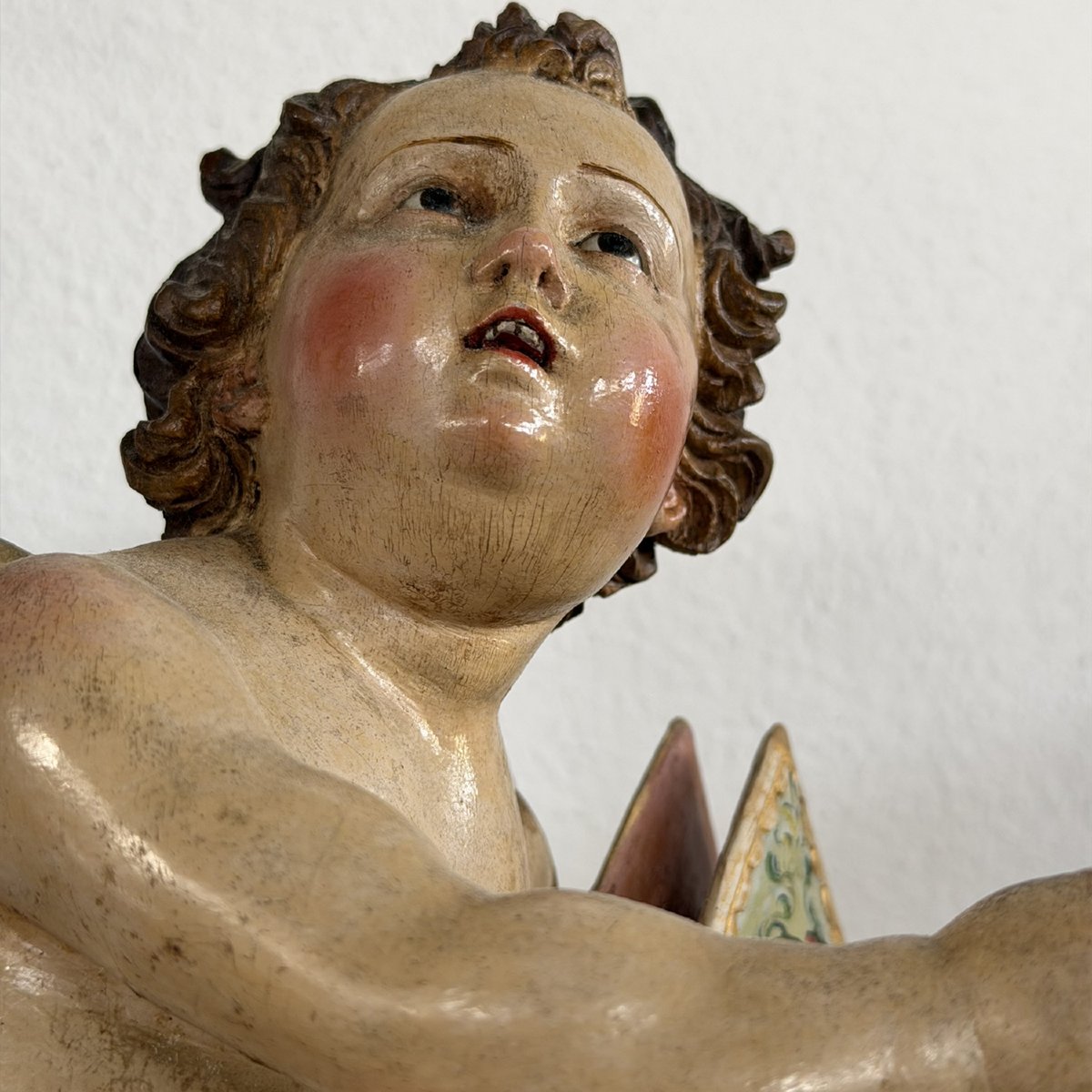 Antica e rara Coppia di angeli alati policromi con mitra - Napoli XVIII secolo-photo-7