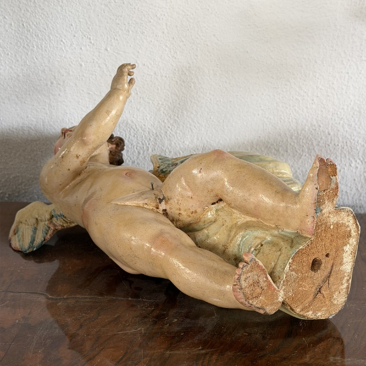 Antica e rara Coppia di angeli alati policromi con mitra - Napoli XVIII secolo-photo-8