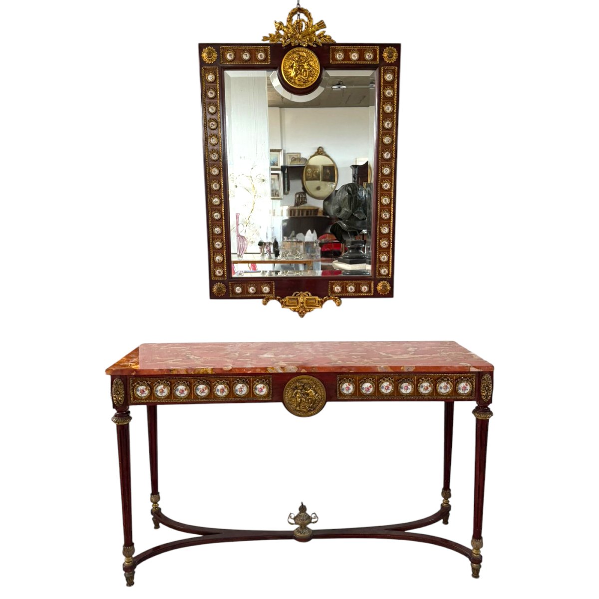 Console con specchiera in mogano in stile Luigi XVI, Francia, inizio XX secolo
