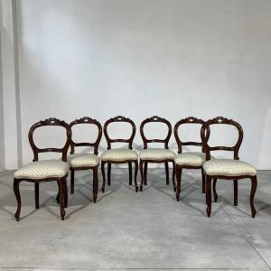 Antico set di sei sedie da pranzo restaurate