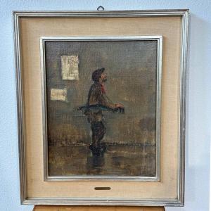 Quadro a olio firmato Cafrà – Uomo sotto la pioggia