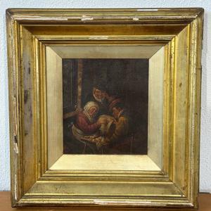 Scena d’Interno con Figure – Atmosfera Intima di Gusto Antico olio su tavola