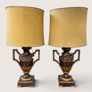 Coppia di lampade da tavolo in stile Impero, primo quarto del XX secolo