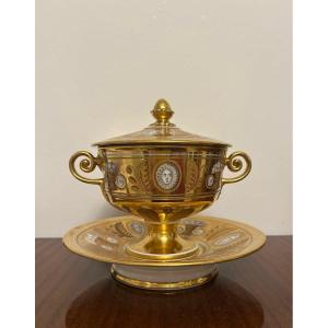 Sugar Bowl And Tray, Paris Porcelain, 19th Century, Darte Manufacture