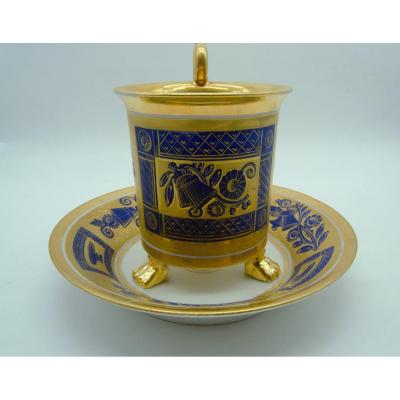 Golden And Blue Tripod Cup - Paris Porcelain - XIXth