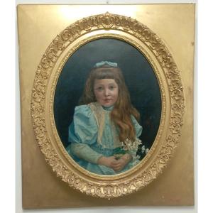 Portrait Of A Young Girl With A Bouquet By Gaston Paqueau