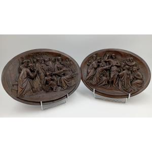 Pair Of Copper Bas-reliefs F. Lavastre 19th Century