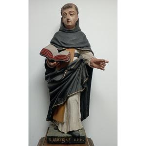 Saint Albert In Polychrome Wood, Late 19th Century