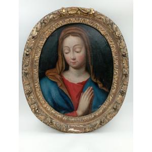 Oil On Canvas "virgin In Prayer" From The 18th Century