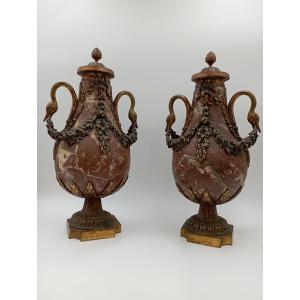 Pair Of Marble And Gilded Bronze Cassolettes