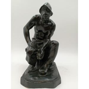 Bronze Sculpture "the Puddler At Rest" By Constantin Meunier
