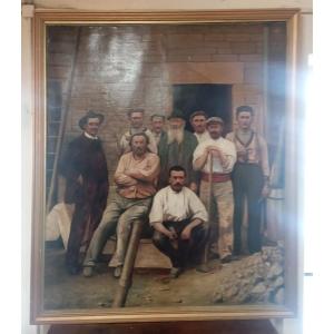 Large Painting Of Workers Signed By Master Jean-b