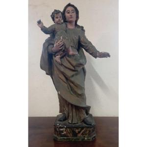 Virgin And Child In Carved Wood, 18th Century