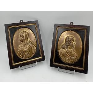Pair Of Jesus And Mary Gilt Bronze Plaques, Netherlands, 17th Century