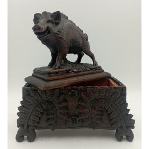 Tobacco Box With A Sculpture Of A Wild Boar From The Black Forest