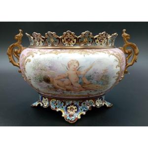 Sèvres Porcelain Jardinière Signed Poitevin And Bronze, 19th Century