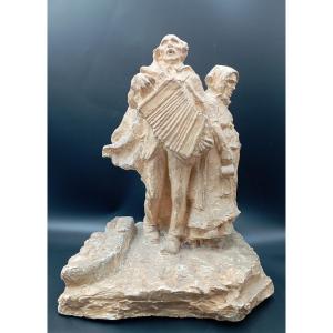 Plaster Sculpture "the Musicians" By François Alphonse Piquemal