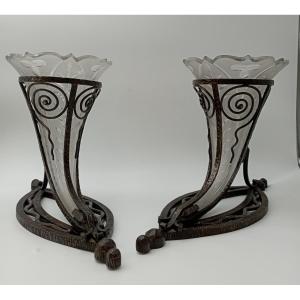 Art Deco Style Crystal And Wrought Iron Horns