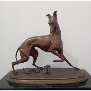 Bronze Sculpture ''greyhound With Butterfly'' By Arthur Waagen