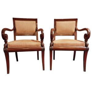 Pair Of Mahogany Ram's Head Armchairs