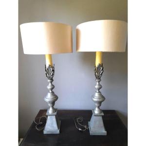 Pair Of Large 19th Century Pewter Lamps