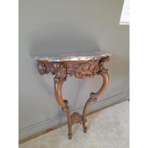Louis XV Style Walnut Console Table With Grey Saint Anne Marble Top