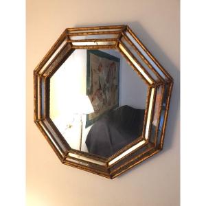 Octagonal Mirror With Gilded Wooden Frames, 20th Century Work