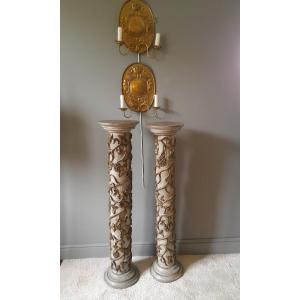 Pair Of Painted Wooden Pedestal Columns, Late 18th/early 19th Century