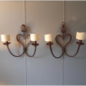 Pair Of Wrought Iron Wall Sconces 