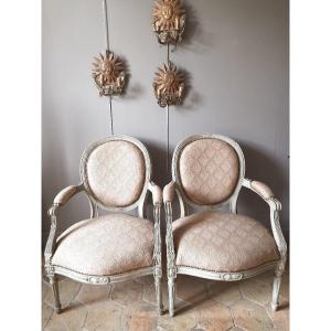 Pair Of Louis XVI Period Medallion Armchairs
