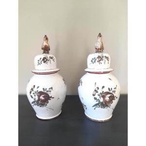 Pair Of Eastern Earthenware Covered Potiches