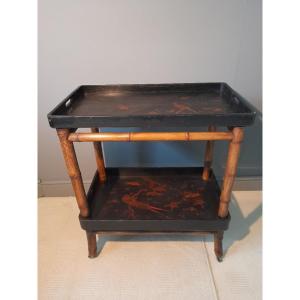 Bamboo And Lacquered Wood Side Table In The Chinese Style