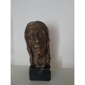 Christ Head In Patinated Plaster
