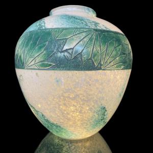 Beautiful Art Deco Vase By Legras With Palm Leaf Décor