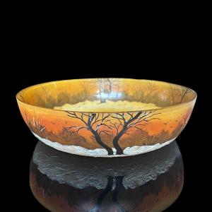 Large “winter Landscape” Bowl By Legras