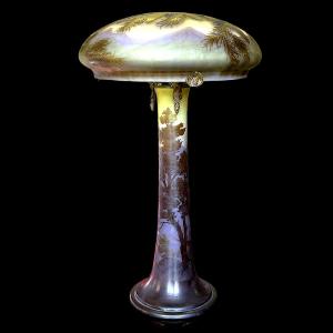 Large Gallé Lamp Conifers Decor