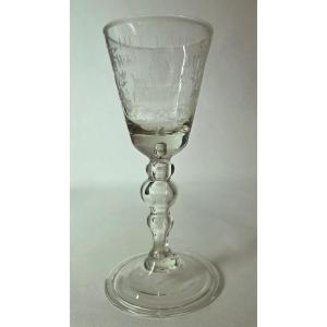 Large 18th Century Glass With Engraved Decoration Of A Boat