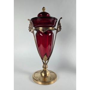 Red Glass Covered Vase - Art Nouveau