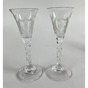 Cut And Engraved Crystal Liqueur Glass _ 19th Century