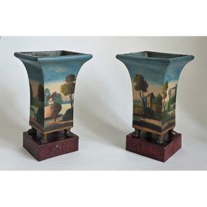Pair Of Painted Sheet Metal Vases_directoire 