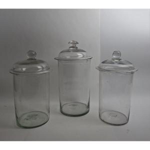 Set Of Three Blown Glass Jars - 18th Century