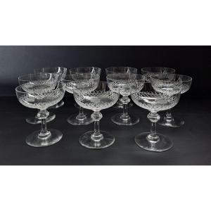 Set Of Eleven Crystal Cups – Marquis's Crown – 19th Century