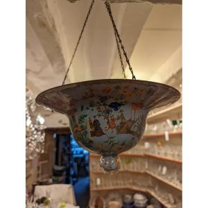 Blown Glass Suspension With Chromolithography Decor.